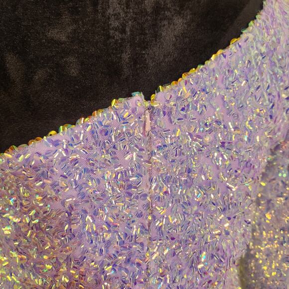 ALYCE PARIS One Shoulder Purple Sequin Dress with Feathers, Size 10 - Picture 12 of 15